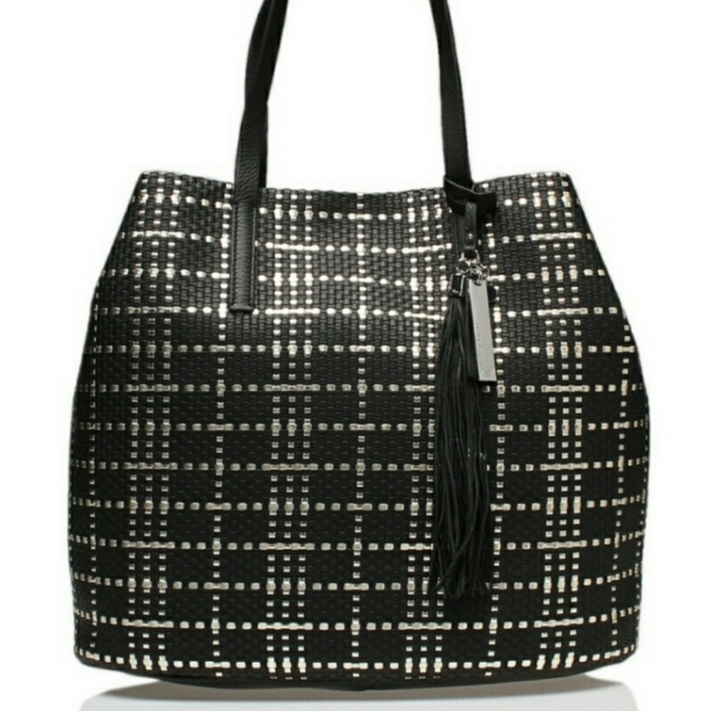 Vince Camuto Leather Woven Black and Metallic Tote